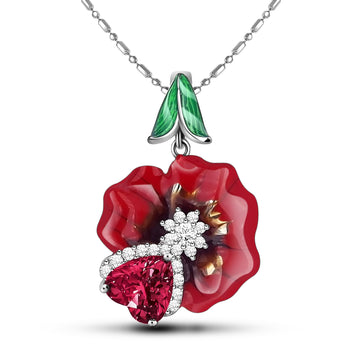 Good Wishes Geranium Calliope Enamel Zirconia Sterling Silver Necklace